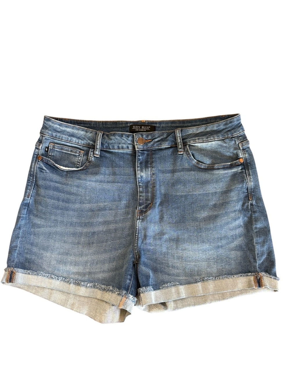 Judy Blue‎ JB150038 Mid Rise Denim Short Cuffed Hem Med Wash Stretch Size 3XL